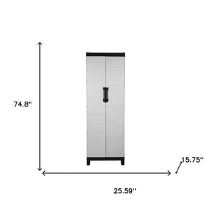 26 Inch Square Plastic Paneled Accent Cabinet with Double Doors for Modern Living Room Storage