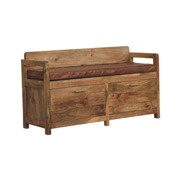 39 Inch Genuine Leather Upholstered Storage Bench Solid Wood Frame Drawers Bedroom Entryway