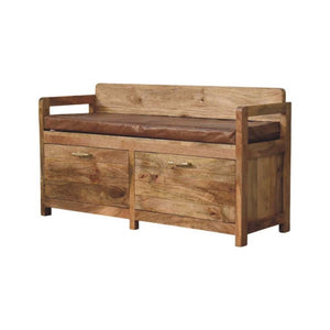 39 Inch Genuine Leather Upholstered Storage Bench Solid Wood Frame Drawers Bedroom Entryway