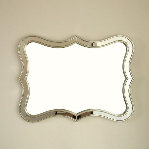 English Elm 24'' Fleuron Mirror Wave-Shape PU Frame Luxury Decorative Wall Mirror Golden or Silver Accent, Stylish W2615P346500
