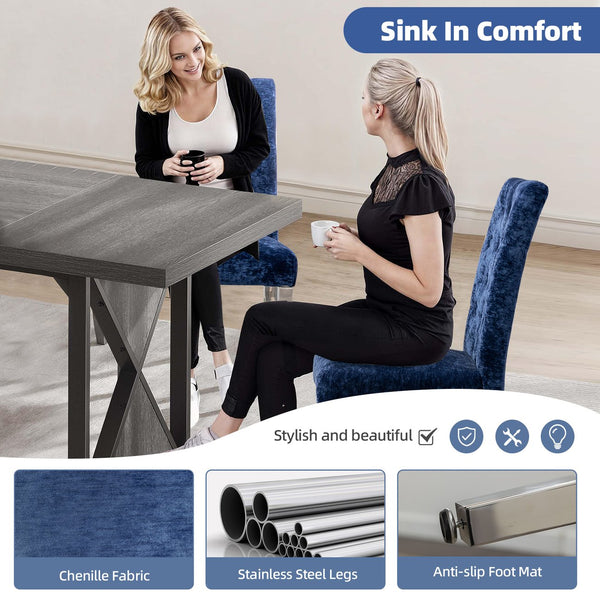 English Elm Set of 2 Modern Dining Chairs with Plush Velvet Tufting, Sturdy Steel Legs, Ergonomic S-Shaped Springs Blue D772095825