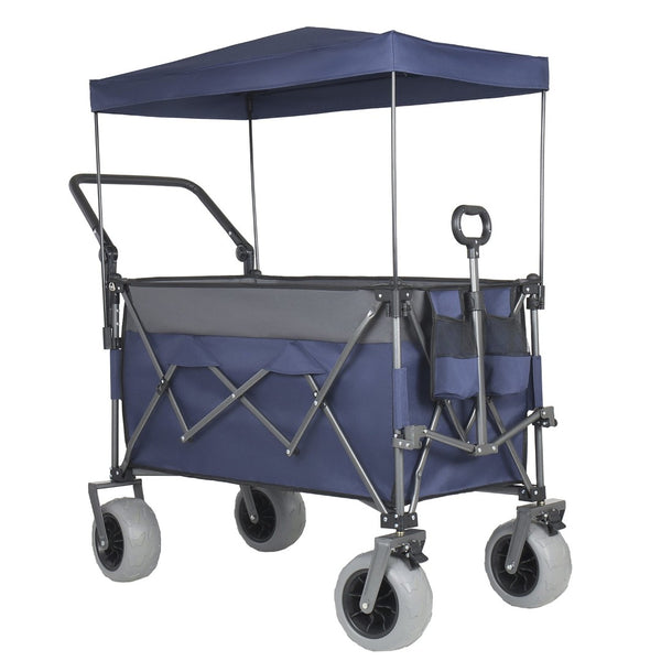 English Elm Multi-functional Folding Wagon with Canopy All Terrain Tires 480lb Steel Frame Outdoor Blue Gray W2932P417649