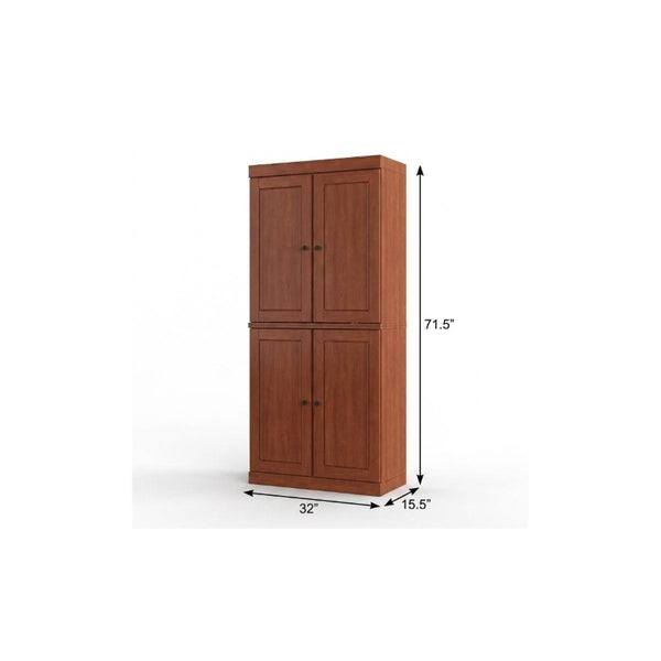 32 Inch Solid Wood Freestanding Linen Cabinet Four Doors Bathroom Storage Organizer