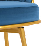 Christopher Knight Home® - Noble House - - Swivel Counter Height Bar Stools Set Of 2, 31." Bar Height Stools With Hand-Woven Backrest & Gold Metal Legs, Modern Low Back Upholstered Kitchen Chairs With Footrest For Island, Dining Room,Blue