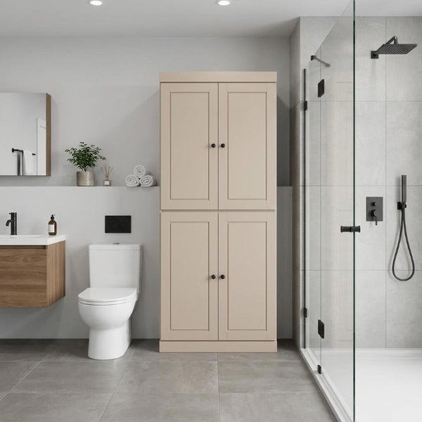 32 Inch Solid Wood Linen Cabinet Freestanding Storage Organizer for Bathroom or Hallway