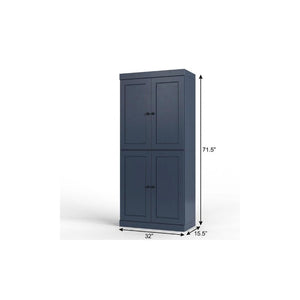 32 Inch Solid Wood Linen Cabinet with Four Doors French Country Bathroom Storage