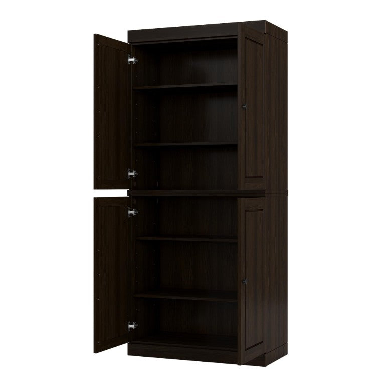 HomeRoots 32 Inch Solid Wood Linen Cabinet with Four Doors Freestanding Bathroom Storage 738616