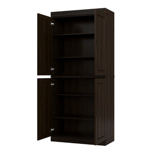 HomeRoots 32 Inch Solid Wood Linen Cabinet with Four Doors Freestanding Bathroom Storage 738616