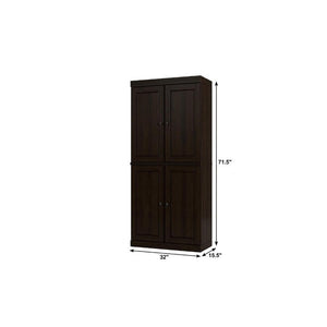 32 Inch Solid Wood Linen Cabinet with Four Doors Freestanding Bathroom Storage