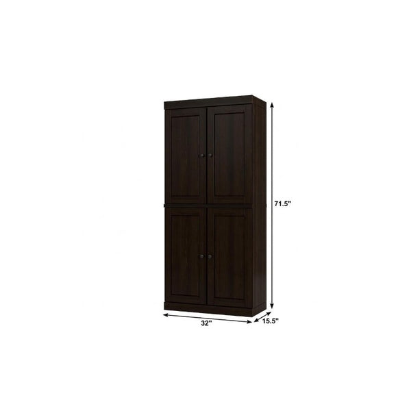 32 Inch Solid Wood Linen Cabinet with Four Doors Freestanding Bathroom Storage