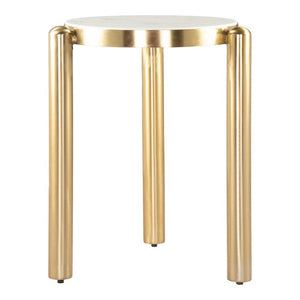 22 Inch Round Marble Top Iron Base End Table Glam Accent for Living Room Decor