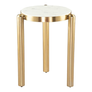 22 Inch Round Marble Top Iron Base End Table Glam Accent for Living Room Decor