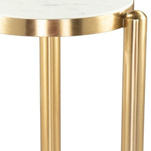 22 Inch Round Marble Top Iron Base End Table Glam Accent for Living Room Decor