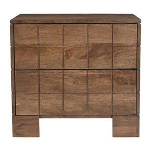 HomeRoots 22 Inch Walnut Wood Block End Table Featuring Two Drawers for Stylish Living Rooms 738627