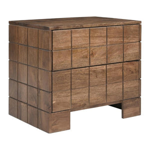22 Inch Walnut Wood Block End Table Featuring Two Drawers for Stylish Living Rooms