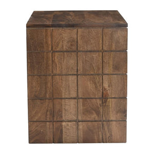 22 Inch Walnut Wood Block End Table Featuring Two Drawers for Stylish Living Rooms