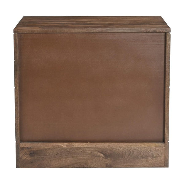22 Inch Walnut Wood Block End Table Featuring Two Drawers for Stylish Living Rooms