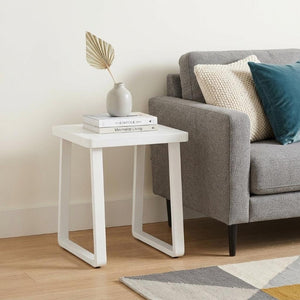 24 Inch Aluminum Square Outdoor End Table with Sled Base for Patio Accent Use