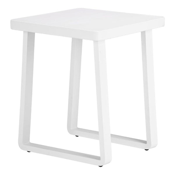 24 Inch Aluminum Square Outdoor End Table with Sled Base for Patio Accent Use