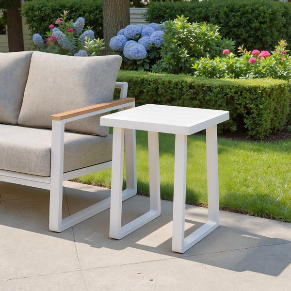 24 Inch Aluminum Square Outdoor End Table with Sled Base for Patio Accent Use