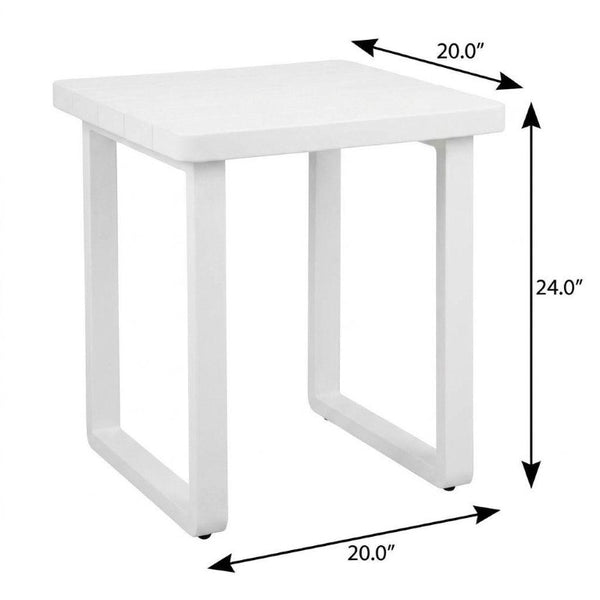 24 Inch Aluminum Square Outdoor End Table with Sled Base for Patio Accent Use