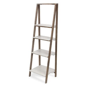61 Inch Distressed Brown White Wood Four Tier Ladder Shelf Farmhouse Living Room