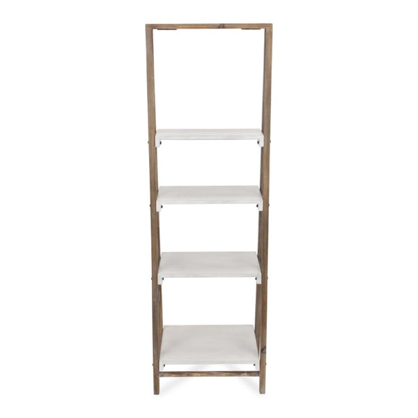 61 Inch Distressed Brown White Wood Four Tier Ladder Shelf Farmhouse Living Room