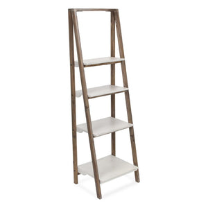 61 Inch Distressed Brown White Wood Four Tier Ladder Shelf Farmhouse Living Room