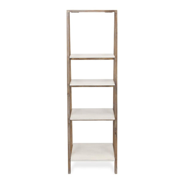 61 Inch Distressed Brown White Wood Four Tier Ladder Shelf Farmhouse Living Room