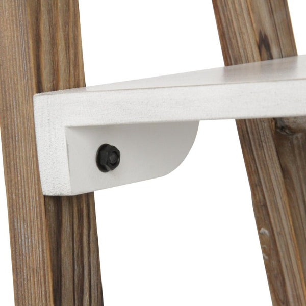 61 Inch Distressed Brown White Wood Four Tier Ladder Shelf Farmhouse Living Room