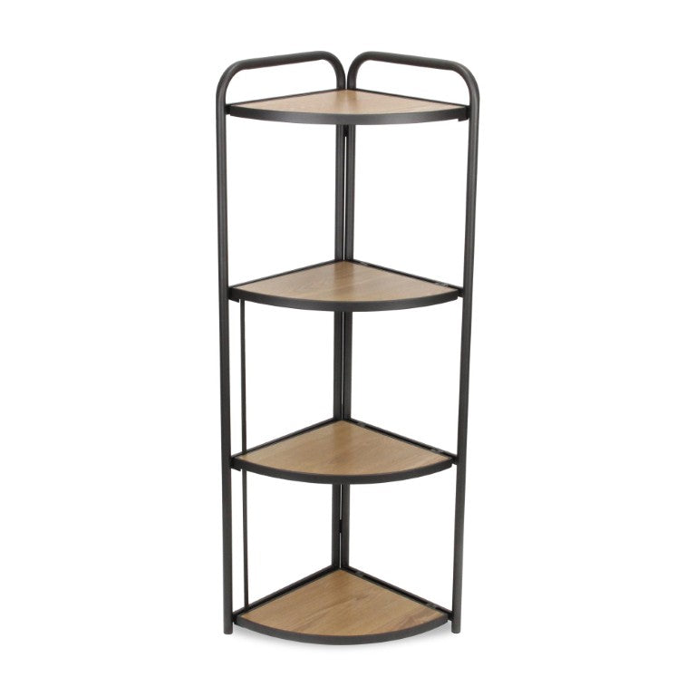 HomeRoots 47 Inch Rustic Wood and Metal Four Tier Corner Bookcase for Stylish Home Organization 738642