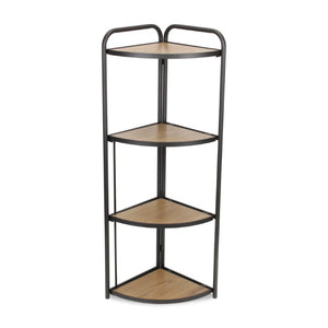 HomeRoots 47 Inch Rustic Wood and Metal Four Tier Corner Bookcase for Stylish Home Organization 738642