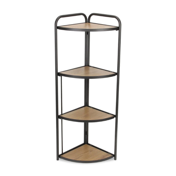 HomeRoots 47 Inch Rustic Wood and Metal Four Tier Corner Bookcase for Stylish Home Organization 738642