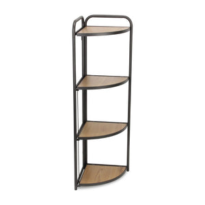 47 Inch Rustic Wood and Metal Four Tier Corner Bookcase for Stylish Home Organization