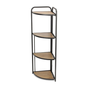 47 Inch Rustic Wood and Metal Four Tier Corner Bookcase for Stylish Home Organization