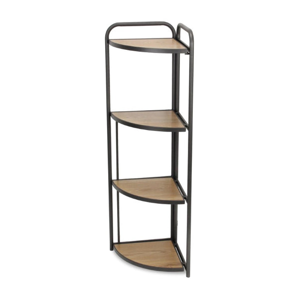 47 Inch Rustic Wood and Metal Four Tier Corner Bookcase for Stylish Home Organization