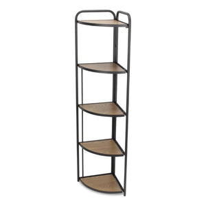 62 Inch Five Shelf Corner Bookcase in Black Brown Metal Wood for Home Office