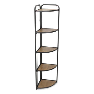62 Inch Five Shelf Corner Bookcase in Black Brown Metal Wood for Home Office
