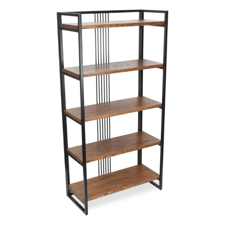 HomeRoots 60 Inch Five Tier Industrial Etagere with Distressed Wood and Metal Open Shelving 738644