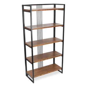 HomeRoots 60 Inch Five Tier Industrial Etagere with Distressed Wood and Metal Open Shelving 738644