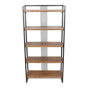 60 Inch Five Tier Industrial Etagere with Distressed Wood and Metal Open Shelving