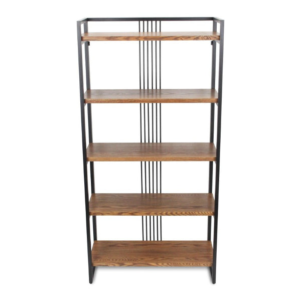 60 Inch Five Tier Industrial Etagere with Distressed Wood and Metal Open Shelving