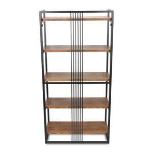60 Inch Five Tier Industrial Etagere with Distressed Wood and Metal Open Shelving
