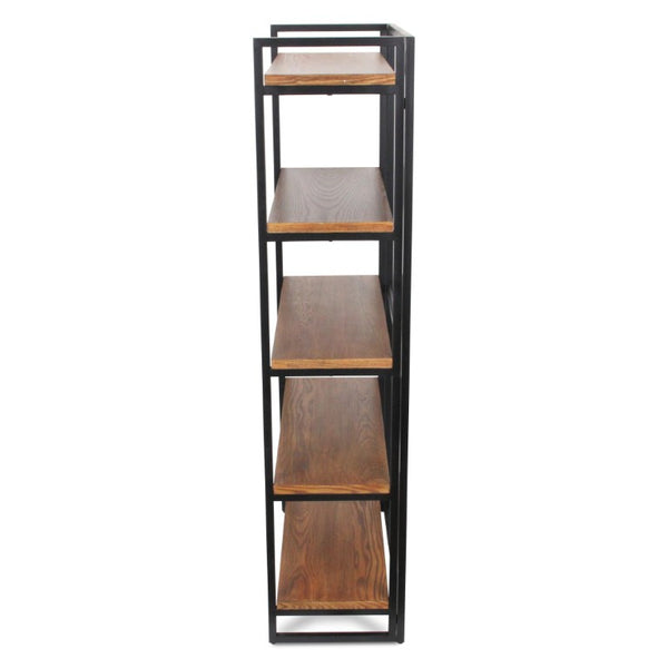 60 Inch Five Tier Industrial Etagere with Distressed Wood and Metal Open Shelving