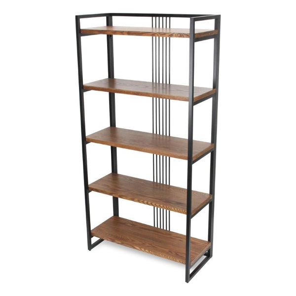60 Inch Five Tier Industrial Etagere with Distressed Wood and Metal Open Shelving