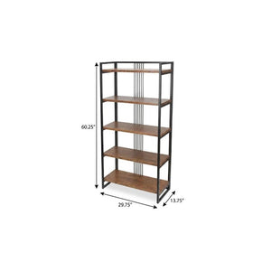 60 Inch Five Tier Industrial Etagere with Distressed Wood and Metal Open Shelving