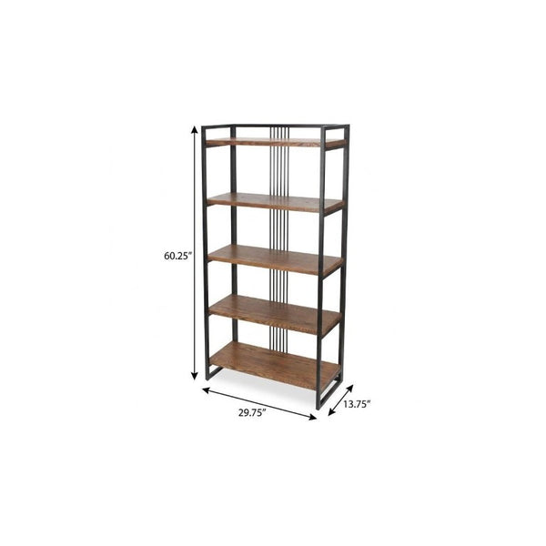 60 Inch Five Tier Industrial Etagere with Distressed Wood and Metal Open Shelving