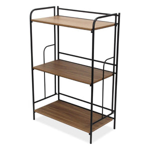 37 Inch Rustic Three Tier Etagere with Distressed Wood Shelves and Iron Frame