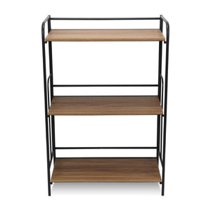 37 Inch Rustic Three Tier Etagere with Distressed Wood Shelves and Iron Frame