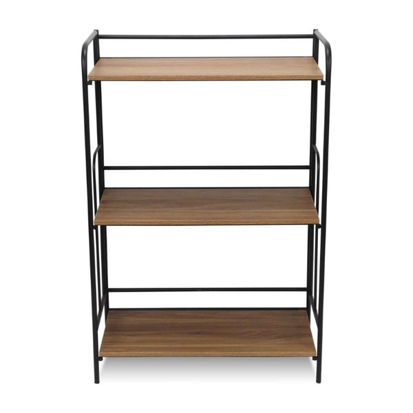 37 Inch Rustic Three Tier Etagere with Distressed Wood Shelves and Iron Frame